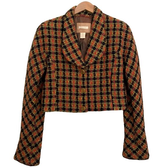 AURA Virgin Wool Blend Cropped Geometric Print Blazer Jacket - Picture 1 of 15